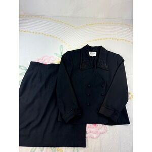 Kasper For ASL Black Double Breasted Blazer Skirt Suit Set Size 10